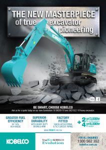 Blue Kobelco excavator ad