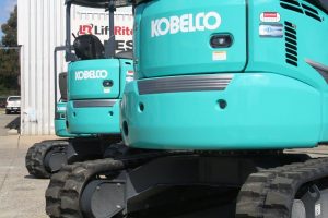 Blue Kobelco excavators